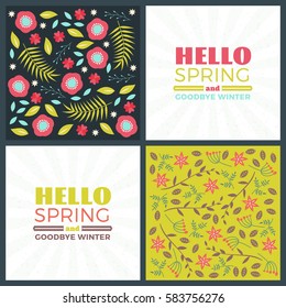 Spring holiday greeting card design. Vector floral greetings card or poster. Romantic labels with flowers pattern