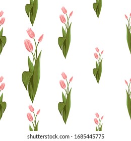 Patrón de vacaciones de primavera con flores de tulipán rosado. Fondo floral sin fisuras con ramo de tulipanes de flores. Ilustración digital al estilo acuarela. Impresión repetible abstracta.