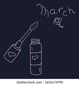 Spring holiday Women's day. March 8. Vector templates for card, poster, flyer. Lip gloss with a heart and flower.