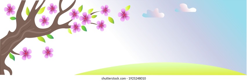  Spring horizontal banner or billboards, greeting card with flowering tree. Celebrating spring, women's day, St. Patrick's, Easter , nature and ecology theme and more.