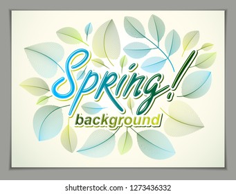 Spring horizontal banner design, vector green and fresh leaves floral beautiful background, Spring Sale, advertising poster, brochure or flyer design. Stylish classy botanical drawing, environment.