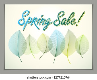 Spring horizontal banner design, vector green and fresh leaves floral beautiful background, Spring Sale, advertising poster, brochure or flyer design. Stylish classy botanical drawing, environment.