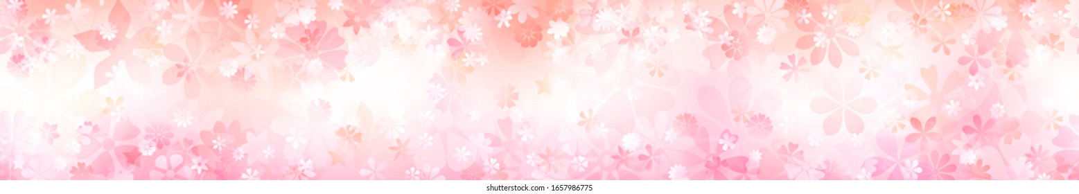 Spring horizontal banner of various flowers in pink colors