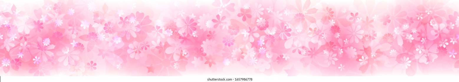 Frühlingshorizontaler Banner verschiedener Blumen in rosafarbenen Farben