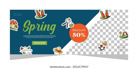Spring horizontal template banner. Vector design