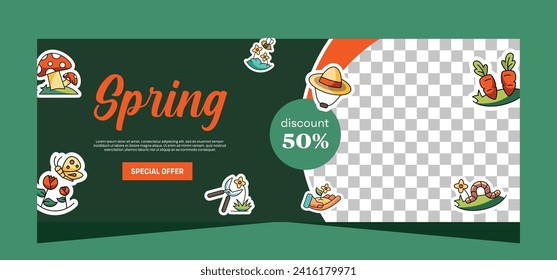 Spring horizontal template banner. Vector design