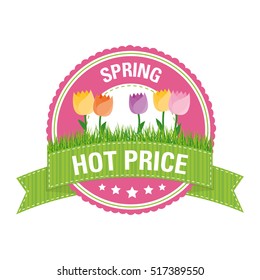 Spring Hot Price Button with Spring Flowers