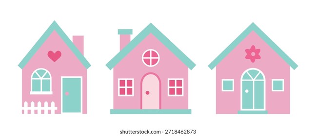 Conjunto de Ilustración vectorial plana Spring House.
Dulce Clipart del Hogar.
El fondo blanco.
