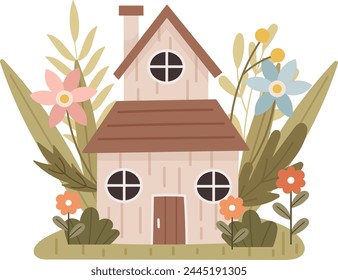 Frühlingshaus mit Blumen Vektorillustration