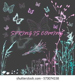 Spring ia coming. Vector card.