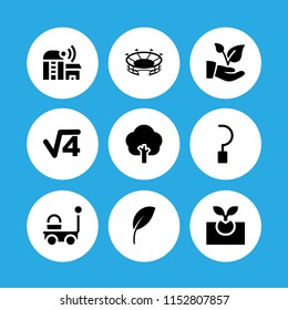 spring icon. 9 spring set with plant, football field, leaf and tree vector icons for web and mobile app