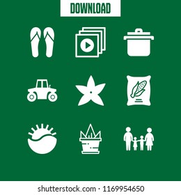 spring icon. 9 spring vector set. familiar group of two children father and mother, sandals, tractor and play files icons for web and design about spring theme