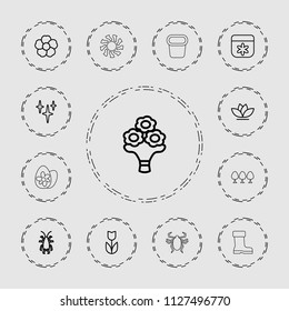 Spring icon. collection of 13 spring outline icons such as beetle, flower, clean, bouquet flower, tree, boot, sun, pot for plants. editable spring icons for web and mobile.