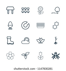 Spring icon. collection of 16 spring outline icons such as tree, boot, beetle, table, tree and bench, expander sport, flower, leaf. editable spring icons for web and mobile.