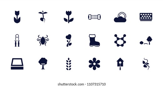Spring icon. collection of 18 spring filled icons such as boot, flower, pot for plants, tree, sprout, heart flower, sun. editable spring icons for web and mobile.