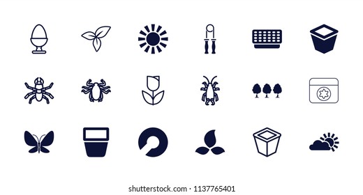 Spring icon. collection of 18 spring filled and outline icons such as pot for plants, beetle, tulip, leaf, egg, tree, butterfly. editable spring icons for web and mobile.