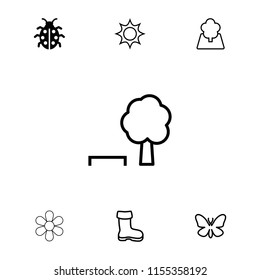 Spring icon. collection of 7 spring filled and outline icons such as ladybug, boot, butterfly, tree and bench, sun, tree. editable spring icons for web and mobile.