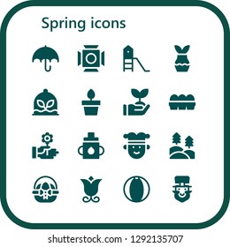  spring icon set. 16 filled spring icons. Simple modern icons about  - Umbrella, Scenic Illumination, Playground, Plant, Plants, Sprout, Eggs, Flower, Feeder, Joker, Forest, Easter egg