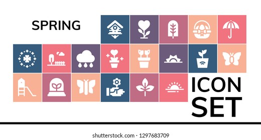  spring icon set. 19 filled spring icons. Simple modern icons about  - Bird house, Saint Patrick, Playground, Plant, Butterfly, Flower, Leaf, Sunrise, Park, Rain, Tree, Easter egg