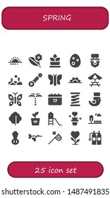 spring icon set. 25 filled spring icons.  Simple modern icons about  - Sunrise, Leaf, Fern, Egg, Leprechaun, Forest, Suspension, Butterfly, Picnic table, Palm tree, Saint Patrick