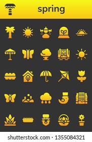 spring icon set. 26 filled spring icons.  Simple modern icons about  - Palm tree, Sun, Rain, Plant, Sunrise, Umbrella, Butterfly, Tree, Waterfall, Eggs, Eco, Flower, Forest, Saint Patrick