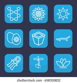 Spring icon. set of 9 outline spring icons such as sunflower, pot for plants, flower, sprout, easter egg, sun, spring rotate