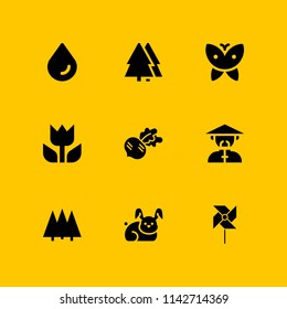spring icon set. drop, butterfly and forest vector icon for graphic design and web