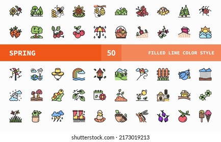 Spring icon set line color of vector icons. Can used for digital product, presentation, UI and many more.