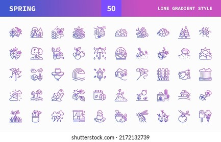 Spring icon set line gradient of vector icons. Can used for digital product, presentation, UI and many more.