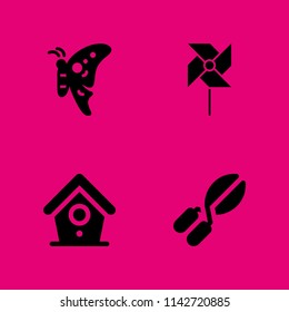 spring icon set. pruning shears, pinwheel and butterfly vector icon for graphic design and web