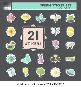 Spring Icon Set Sticker in trendy isolated on black background