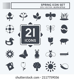 Spring Icon Set Icon in trendy glyph style isolated on soft blue background