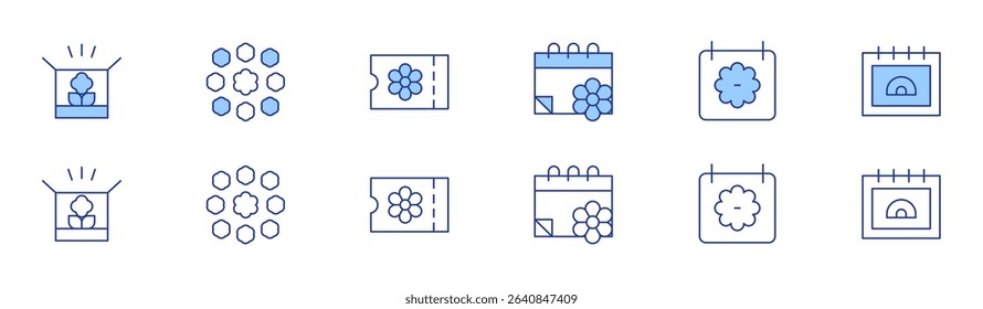 Spring icon set in two styles, Duotone and Thin Line style. Editable stroke. box, calendar, lantana, spring, ticket