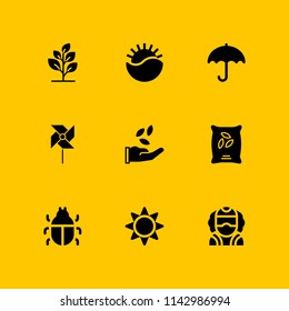 spring icon set. umbrella, sun and sunset vector icon for graphic design and web