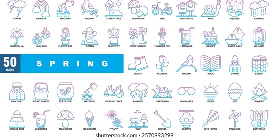 Spring, icon sheet with blue gradient lines