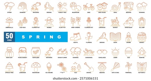 Spring, icon sheet with yellow gradient lines