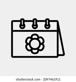 Ilustración vectorial de icono de primavera en estilo de línea sobre calendario y fecha, uso para presentación de aplicación móvil del sitio web