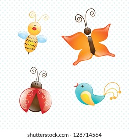 Spring Icons Beautiful Animals Set. Vector Illustration
