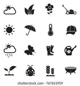 Spring Icons. Black Flat Design. Vector Illustration. 