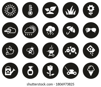 Spring Icons Black & White Flat Design Circle Set Big