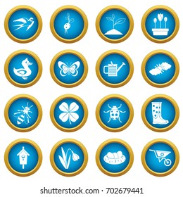 Spring icons blue circle set isolated on white for digital marketing