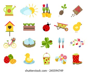 Spring Icons. Flat Style Set. Vector Illustration