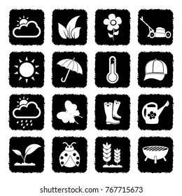 Spring Icons. Grunge Black Flat Design. Vector Illustration. 