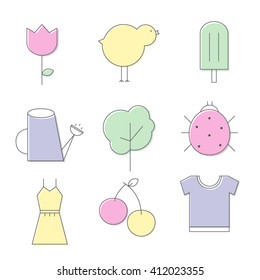 Spring icons on white background. Vector illustration