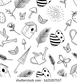 spring icons in seamless pattern with doodle or hand drawn style