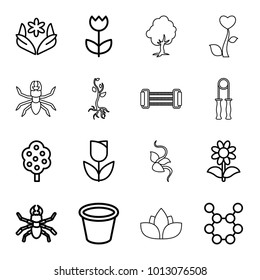 Spring icons. set of 16 editable outline spring icons such as tree, beetle, flower, tulip, pot for plants, spring rotate, expander sport, sport expander, sprout