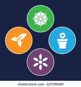 Spring icons set. set of 4 spring filled icons such as sun, flower pot, leaf