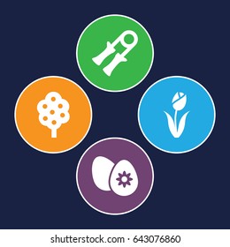 Spring icons set. set of 4 spring filled icons such as tree, easter egg, flower