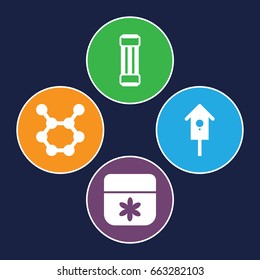 Spring icons set. set of 4 spring filled icons such as flower, nesting house, spring rotate