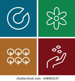 Spring icons set. set of 4 spring outline icons such as tree, hand with seeds, flower